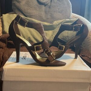 Brown Suede Heeled Sandals